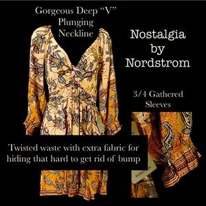 NOSTALGIA by NORDSTROM Sweet Golden Paisley NWT 3/4 sleeve 3 season dress